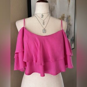 Pink flounce crop top